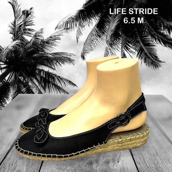 Life Stride Shoes - Life Stride Rica Too Navy Fabric Low Wedge Espadrille Sandal Womens Size 6.5 M‎